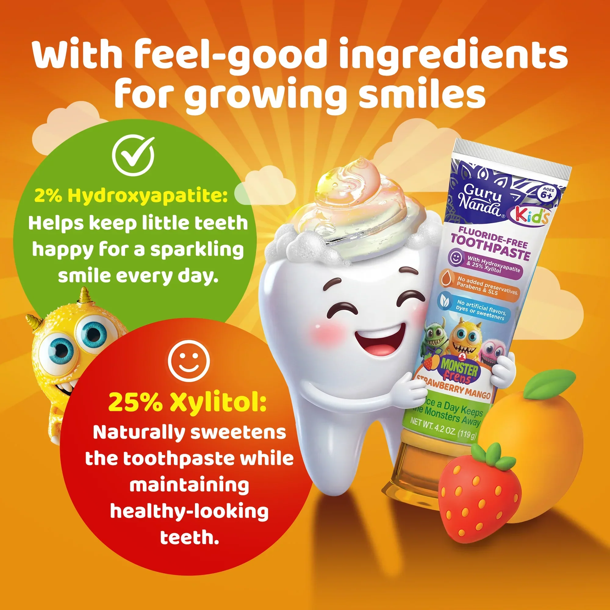 Kids Toothpaste with Xylitol & Hydroxyapatite, Strawberry Mango – 4.2 oz - Image 3