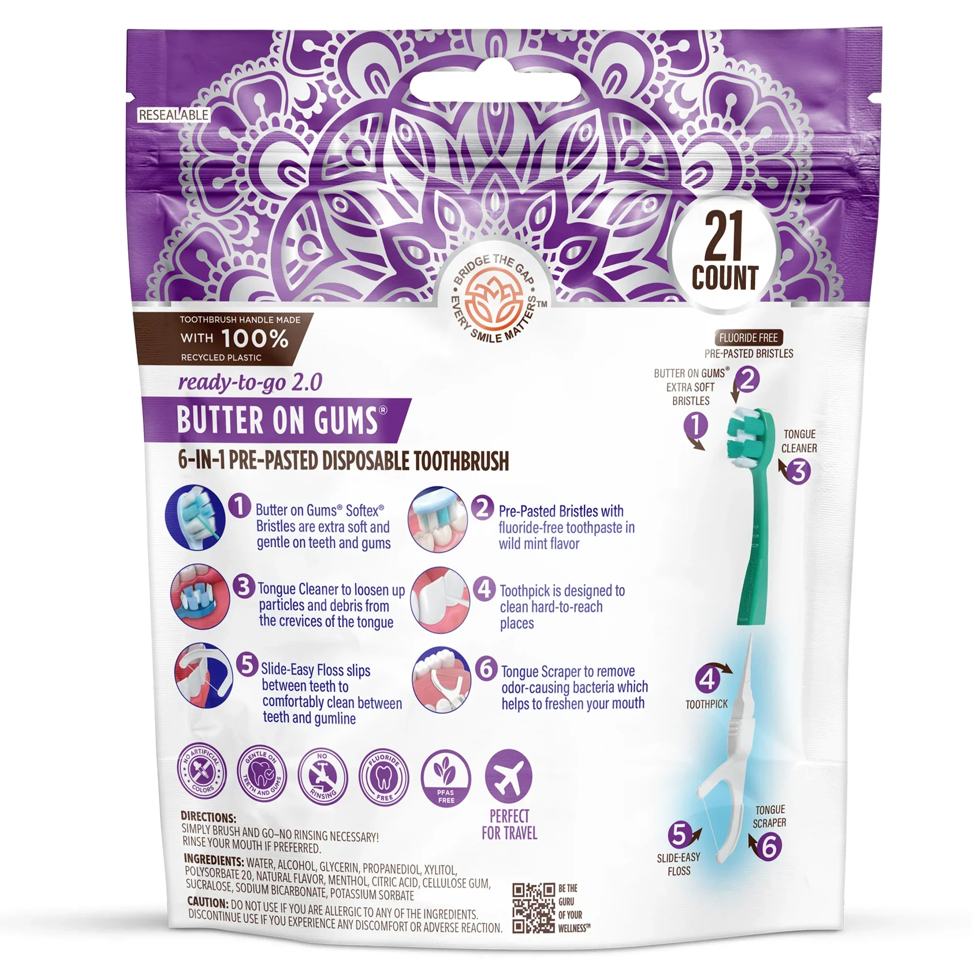 6-in-1 Ready to Go Butter on Gums Pre-Pasted Toothbrushes 2.0 – 21 Count - Image 9