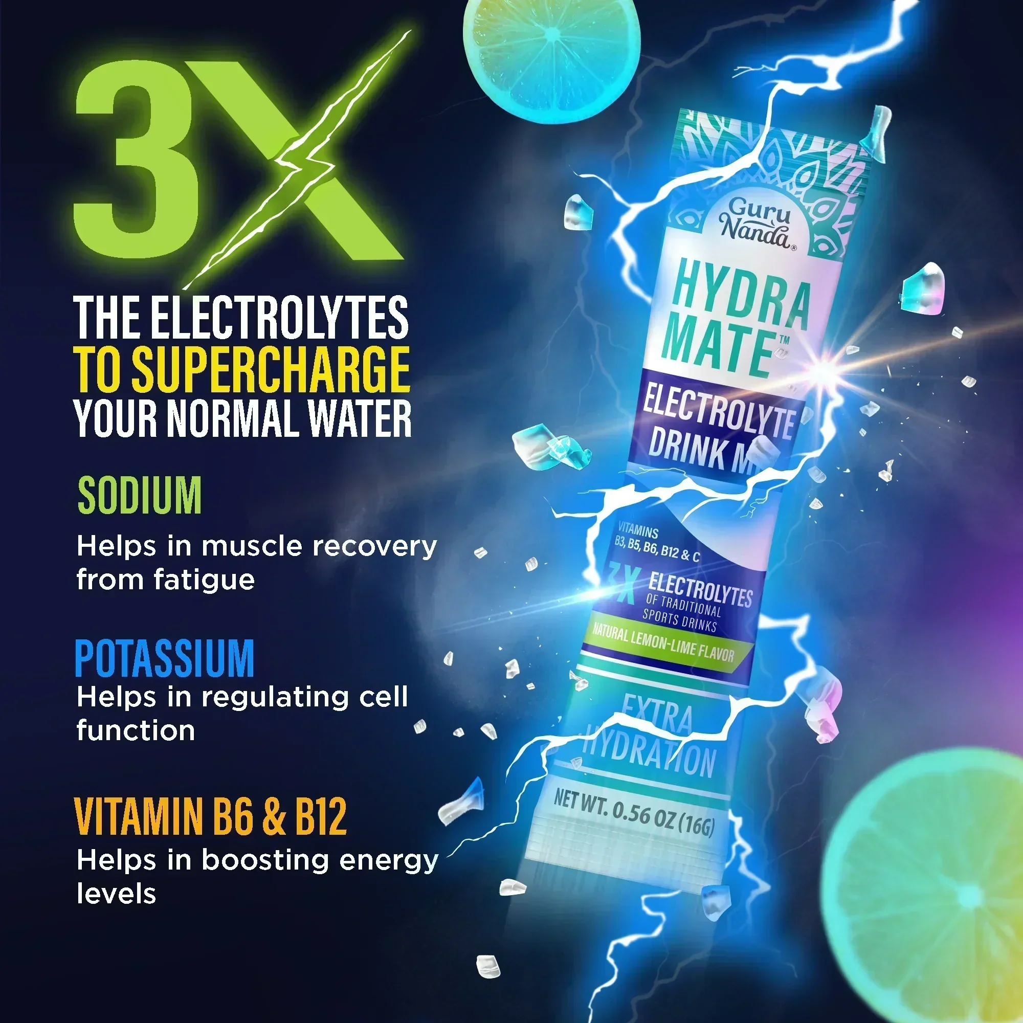 Hydramate Electrolyte Drink Mix, Lemon Lime – 48 Count - Image 3