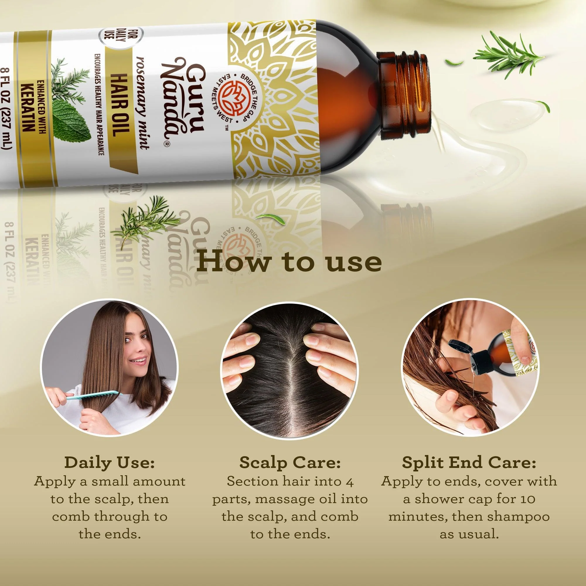 Rosemary Mint Hair Oil with Keratin - 8oz - Image 4